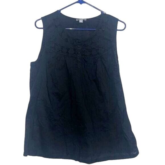 Apt. 9 Black Sleeveless Top With Button Detail & Embroidered Design XL - Picture 1 of 9